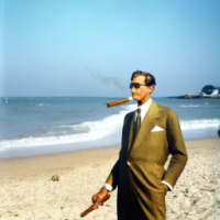Quaid e Azam Jinnah Smoking cuban cigar at beach.